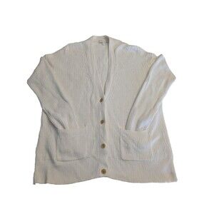 J.Crew XS Off-White Ribbed Knit Button-Front Cardigan Sweater Top